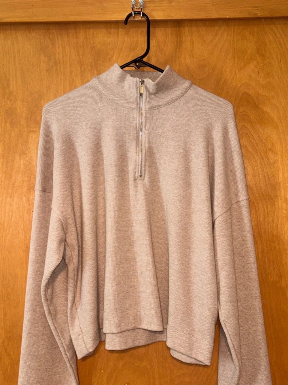 Madewell Ribbed Quarter Zip Pullover Sweater Beige Heather Medium Boxy Cozy